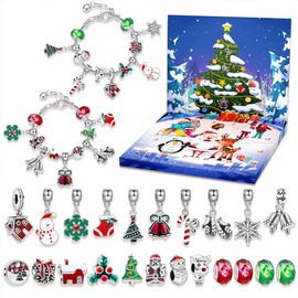 Christmas Advent Calendar 2024, 24 Days Christmas Countdown Calendar with 2pcs DIY Charm Bracelets Kits,with 22 Charm Beads, 2 Bracelets, Christmas Surprise Gifts for Girls
