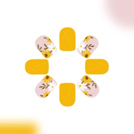 Summer Press on Nails Short Square Fake Nails with Floral Designs Yellow Nails Press ons Glossy Glue on Nails Spring Acrylic Nails Nude False Nails Full Cover Stick on Nails for Women 24Pcs
