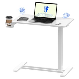 FLEXISPOT H7 Adjustable Overbed Bedside Table with Wheels Pneumatic Mobile Standing Desk Laptop Desk Rolling Computer Cart Movable Overbed Table Hospital Home Use(27.6" W x 15.7" D, White)