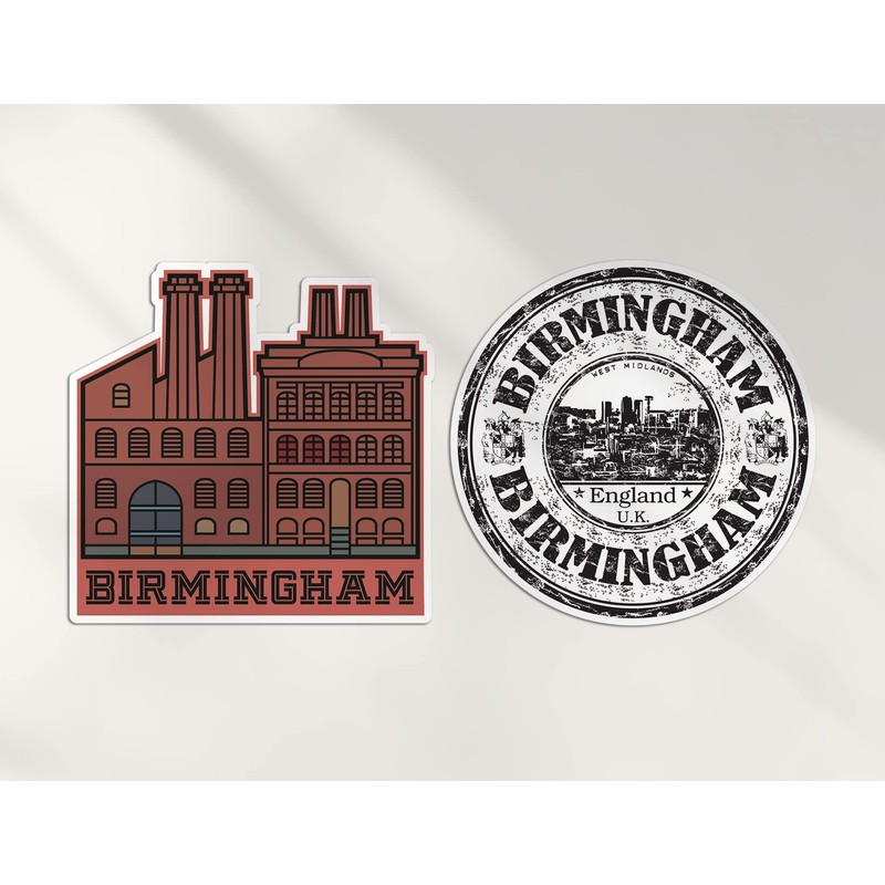 2 x 10cm Tall Birmingham Vinyl Stickers - England Britain