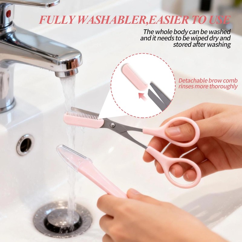 3Pack Eyebrow Scissors with Comb,Stainless Steel Eyebrow Trimmer Scissors with