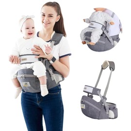 ZEZELIFE Portabebé Asiento de Cadera,Portador de Bebé Ergonómico Taburete de Cintura Algodón con Cinturón de Seguridad y Correa de Hombro Individual Posición Múltiple para Bebé Niños Recién Nacido 0-36 Meses