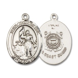 Bliss Sterling Silver Saint Joan of Arc Coast Guard Medal Pendant Necklace 24" Chain