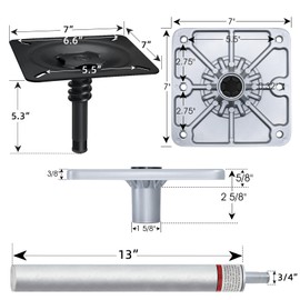CLLOMAGY Boat Seat Pedestal Base Mount Kit Package with Lock in 3/4" Boat Seat Pin Post & 7" x 7" Marine Base Pedestal Plate & Mount for Marine Pontoon Fishing Bass