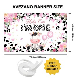 Avezano Holy Cow I'm One 1st Birthday Backdrop for Girls Pink Pink Flower Milk Cows 1st Birthday Party Decorations Holy Cow I'm One Banner Large 70.8 x 43.3 Inch