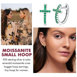 DAYBYDAY Cross Hoop Earrings for Women Emerald Huggie Earrings Emerald Green Small Hoop Earrings