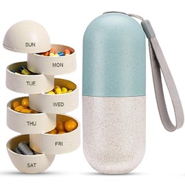 Organizador de Píldoras Semanal, Caja de Píldoras de Viaje de 7 días con Moldeo de Cápsula Único, Fibra de Grano a Prueba de Humedad BPA Free Resistente al Agua y Portátil