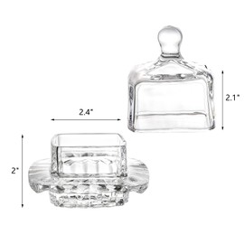 Frcctre 2 Pack Glass Butter Dish, Small Glass Butter Keeper with Dome Lid and Handle, Clear Covered Butter Serving Dish Decorative Crystal Mini Butter Container Butter Cloche