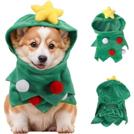 Dog Christmas Outfit Green Pet Cloak Puppy Cape Xmas Tree Elf Costume with Hat for Small Medium Large Cat Dogs Cosplay Party
