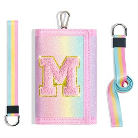 Girls Wallet for Kids Initial Pink Wallets, Christmas Stocking Stuffers Birthday Gifts Ideas for 6 7 8 9 10 11 12 Year Old Teen Girl, Sparkly Cute Toddler Purse Valentines Gift Trendy Stuff, Letter M