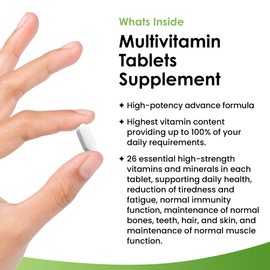 Multivitamin & Minerals - 365 Vegan Multivitamins Tablets (1 Year Supply) with Iron High Strength - 26 Essential Active Multivitamin Tablets for Women & Men A-Z Complete Daily Vitamins UK Made