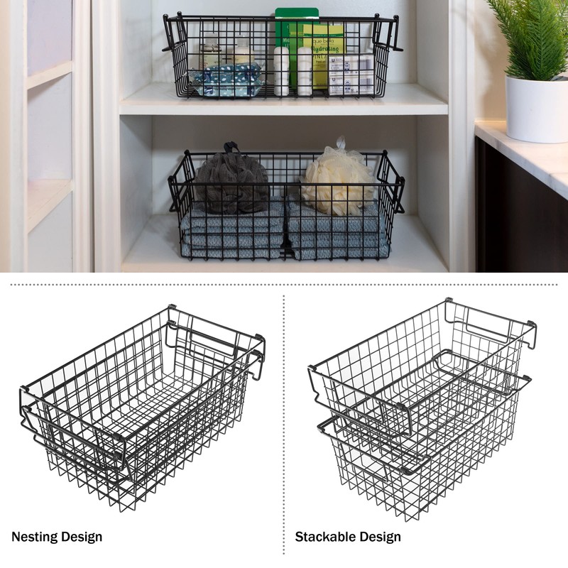Home-Complete Nesting Storage Bins Stackable Wire Baskets, Set of 2,