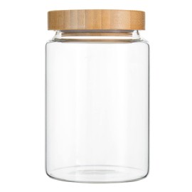 MOLADRI 900ML/30Oz Clear Cute Glass Storage Canister Holder with Airtight Bamboo Lid, Modern Decorative Medium Container Jar for Coffee, Spice, Candy, Salt, Cookie, Condiment, Pepper, Sugar