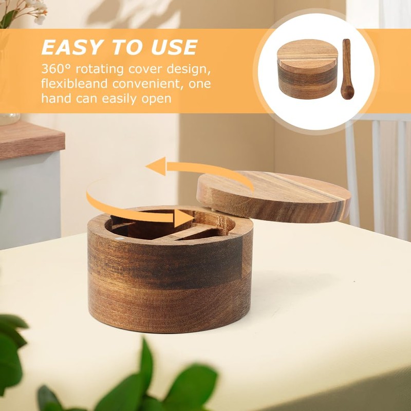 Saycker Wood Salt and Pepper Bowl, with Swivel Lid and
