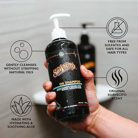 Suavecito OG Shampoo - Botella bomba de 16 onzas con aroma original, limpia suavemente el cabello, hidrata y calma con aloe, funciona en todo tipo de 