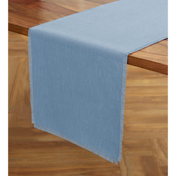 Solino Home Linen Dusty Chambray Blue Table Runner 108 Inches