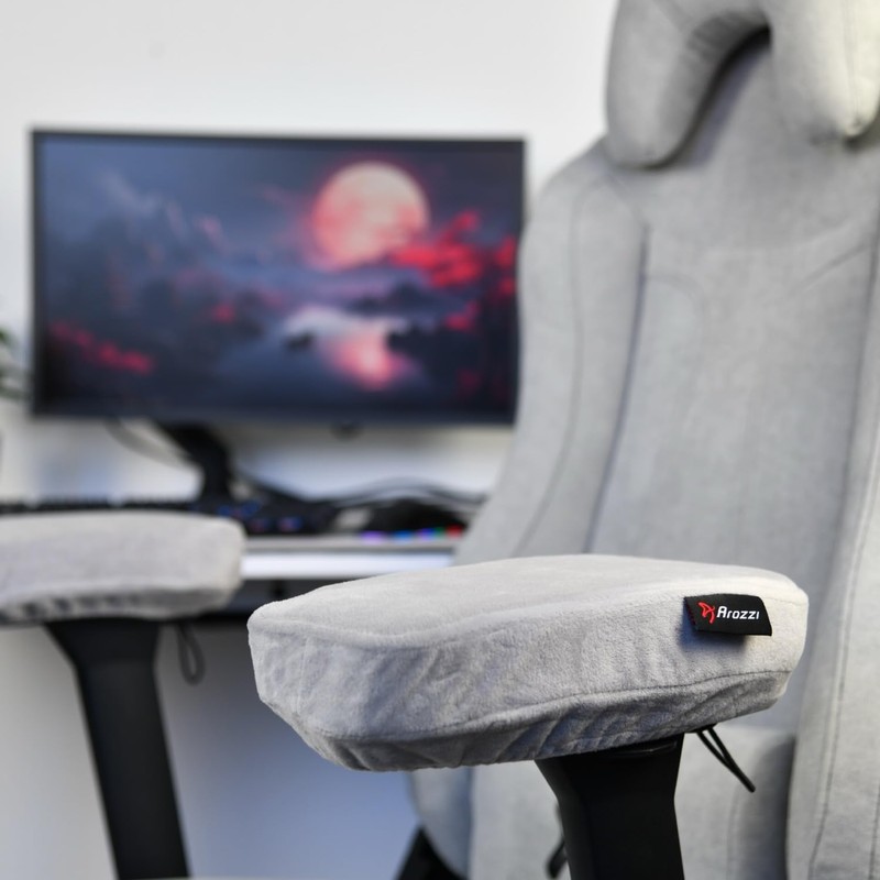Arozzi アームレストパッド Memory Foam Armrest Pads Gray アームピロー メモリーファーム採用 調整可能なゴムバンド付属