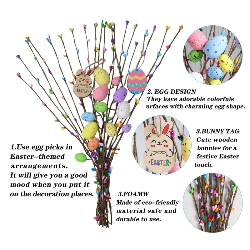 KENJOVIVO Artificial Easter Spray Vine with Pastel Easter Eggs and