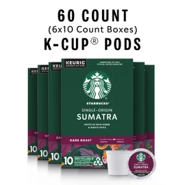 Starbucks K-Cup Coffee Pods, Dark Roast Coffee, Sumatra for Keurig Brewers, 100% Arabica, 6 boxes (60 pods total)