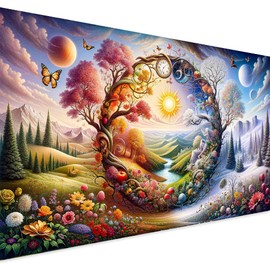 5D Large Diamond Art Painting,Four Season Diamond Art Kits for Adults,DIY Full Drill Crystal Rhinestone Arts and Crafts,Butterfly Flowers Art Painting with Diamond Home Wall Decor 27.5 X 15.7inch