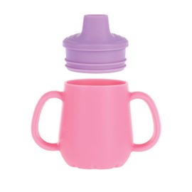Nuby First Training Cup - Silicone Cup with Free-Flow Spout and Easy-Grip Design - 2 oz - 6+ Months - Purple and Pink