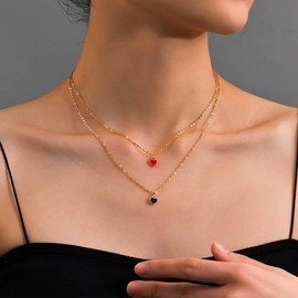 Xduargs Boho Love Heart Necklace Choker Tiny Love Heart Pendant Necklace Enamel Heart Choker Necklace Vintage Heart Love Necklace Chain Jewelry for Women