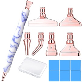 Diamond Painting Art Club Sticky Drill Dot Pen Stylus Kits Set Accessories Tool with Rose Gold Metal Stainless Steel Tip Nib Grid Multiplacers and Clay Glue for Diamond Painting Nail Gem Art WhiteBlue