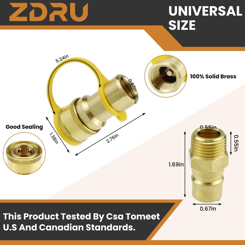 ZDRU 1/2 Inch Natural Gas Quick Connect Fittings with Male