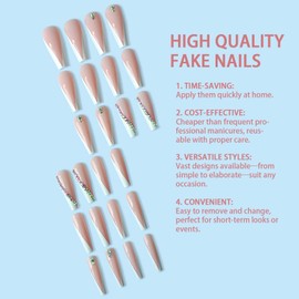 Long False Nails French Tip,24PCS Light Pink False Nails,Acrylic Full Cover Fake Nails with Jelly Glue for Women Girls (Skewed French,Light Pink, One Size)