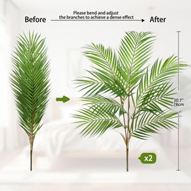 Hollyone 2PCS Artificial Palm Leaves Plants 30.7" Fake Tropical Areca Palm Bushes Tree Leaf Large Faux Greenery Stem shrubs for Indoor Outdoor Home Garden Arrangement Jungle Safari Wedding Party Decor