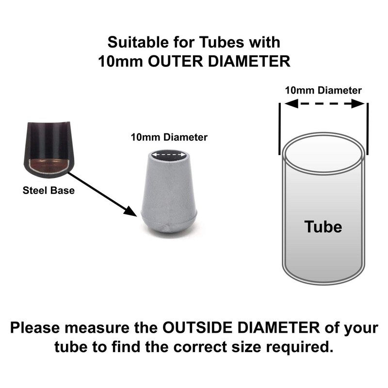 10mm Rubber Feet, Grey Tube End Caps, Pack of 4