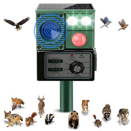 Solar Ultrasonic Animal Repellent Outdoor, 2026 Upgraded Cat Repellent with PIR Sensor & Flashing Light, Deer Repellent Devices Cat Raccoon Squirrel Rabbit Skunk Deterrent for Patio Garden