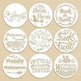 SIHPTO Halloween Stencils for Door Mats Round Happy Halloween Decorations Skull Stencil for Crafts Reusable,Stencils for Painting Ghost Boo Templates for Wood Fabrics Door Wreath DIY Crafts Decor