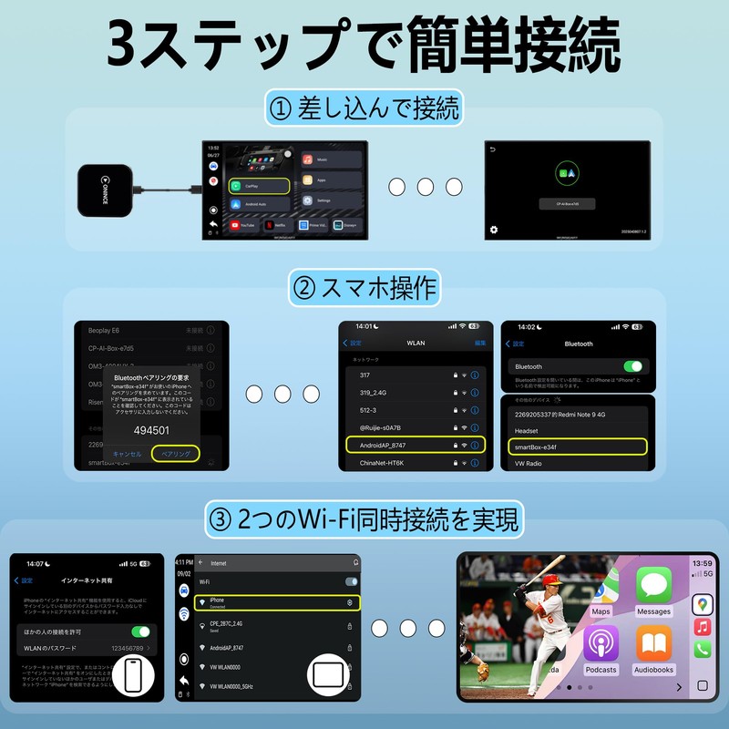 ONINCE CarPlay Ai Box, Convert Wired CarPlay or Android Auto