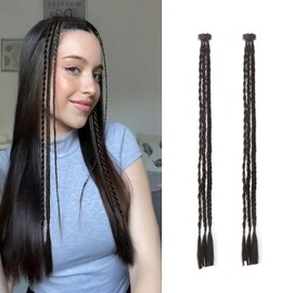 Baby Braids Hair Extensions 3Pcs Braids in one Clip in Hair Extensions Front Side Bang Hair Ponytail 22Inch Synthetic Hairpieces for Women Kids Girls (Natural Black)
