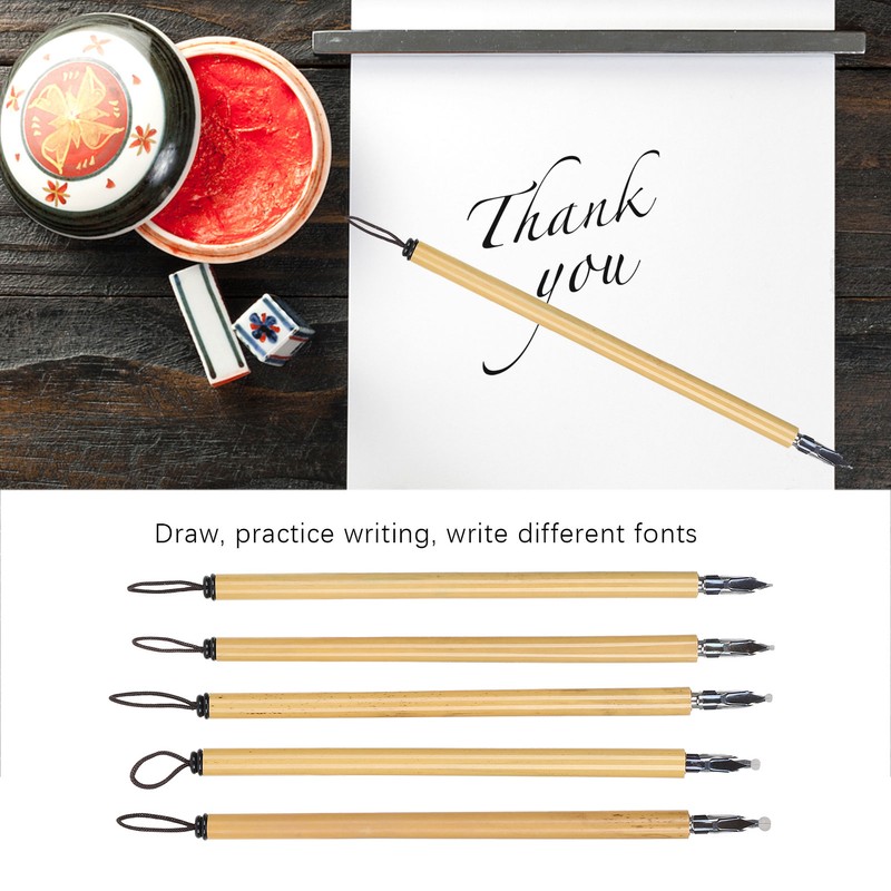5Pcs Dip Pen Manga Calligraphy Boxed Vintage Bamboo Drawing Painting