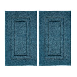 TEXTILESY 2 Piece 100% Cotton Bath Mats Luxury Terry Towelling 1000-GSM Soft Towel Mat - Shower Floor Mat - Reusable Bath Mat Set 50 x 70 cm (Blue Lagoon)