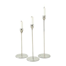 WHW Whole House Worlds Scandi Style Tulip Top Candle Holders, Set of 3, Artisan Crafted, Brilliant Silver Finish, Hand Polished Iron, 13, 11, and 9 Inches Tall Modern Classics