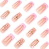 24Pcs Long Square Press on Nails 3D Flower Fake Nails