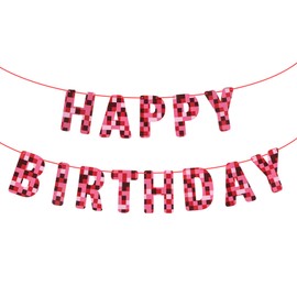 SAVITA Happy Birthday Banner, Pre-Strung Theme Banner Hanging Wall Decor Window Parties Decor Photo Prop Birthday Party Supplies for Boys Girls (Red)