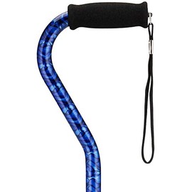 NOVA Designer Walking Cane with Offset Handle, Lightweight Adjustable Walking Stick with Carrying Strap,"Blue Waves" Design