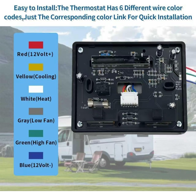 Direct Replacement 7330F3852 RV Thermostat - Single-Stage Heating/Cooling Control, 12V
