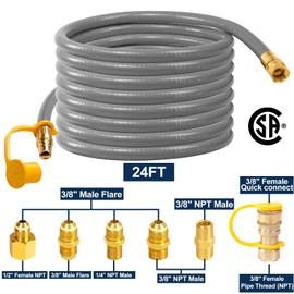 3/8" ID Natural Gas Hose, 24FT Low Pressure LPG Hose with Quick Connect, Propane to Natural Gas Conversion Kit for Weber, Char-broil, Pizza Oven, Patio Heater and More NG Appliance