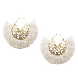 Tassel Hoop Earring Statement Thread Dangle Earrings Stylish Long Fringe Drop Earrings Lightweight Long Swingy French Hook Earrings for Women(White)