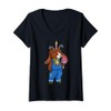 Womens Cartoon Goat Character In Overalls For Kids V-Neck T-Shirt