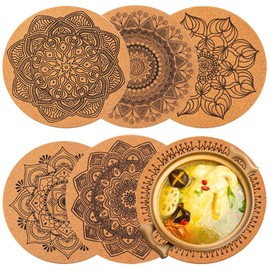 Cork Trivet, 19 cm Diameter, Round Cork Coasters, Round Coasters, Heat Resistant Coasters, Non-Slip Pot Table Protector, Mat for Pots, Glasses, Bowls, Vases (6)