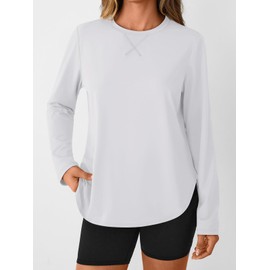 AUTOMET Long Sleeve Workout Tops for Women Athletic UPF 50+ Sun Rash Guard Shirts Running SPF Gym Quick Dry Clothes White M