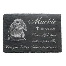 Dekolando Dwarf Rabbit Animal Gravestone Slate Memorial Plaque Gravestone Engraved with Desired Text Name Date 22 x 16 cm