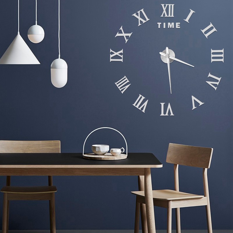 DIY Wall Clock Roman Numerals Frameless Mirror Surface Wall Clock