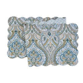 AMHERST BLUE Quilted Reversible 51" Table Runner by C&F - Blues, Green, Tan
